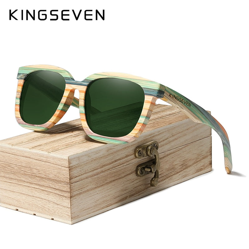 KINGSEVEN Retro Bamboo Sunglasses Polarized UV400 Full Frame Wood