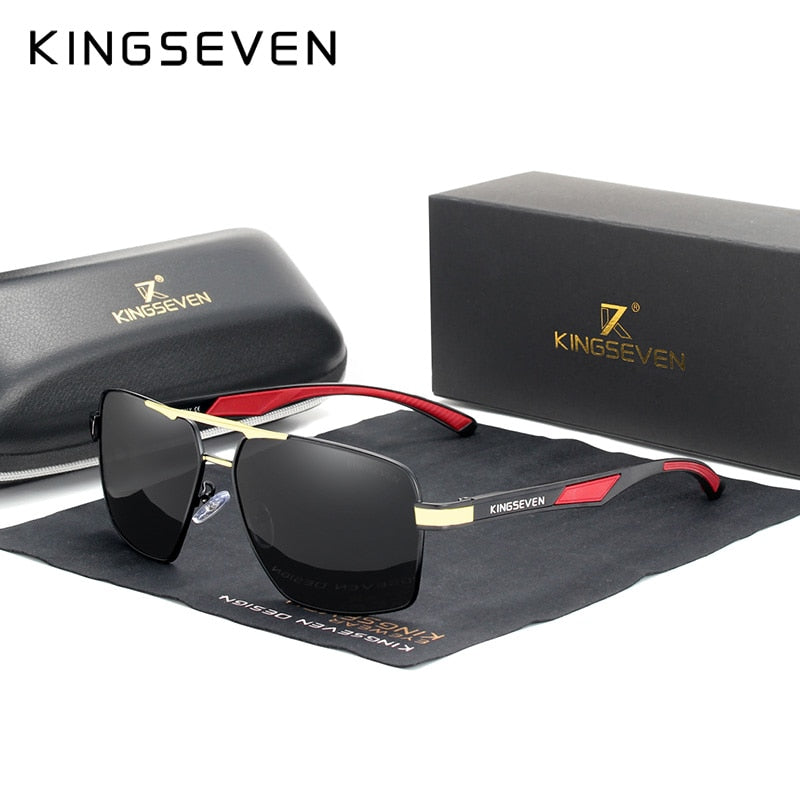 KINGSEVEN Aluminium Herren Sonnenbrille - Polarisierte Linse, Rot Design