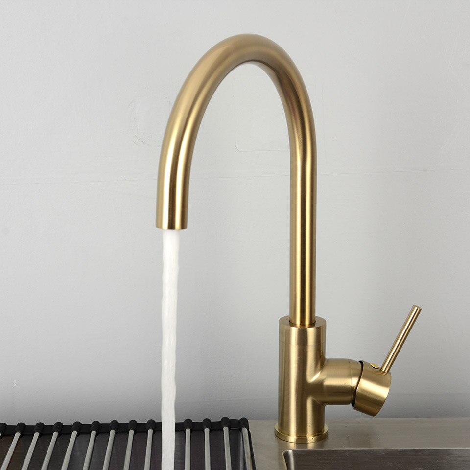 Kitchen-Water-Tap-Brushed-Gold-&-Black-Kitchen-Faucet-Single-Handle-Rotation-Classical-Sink-Water-Mixer