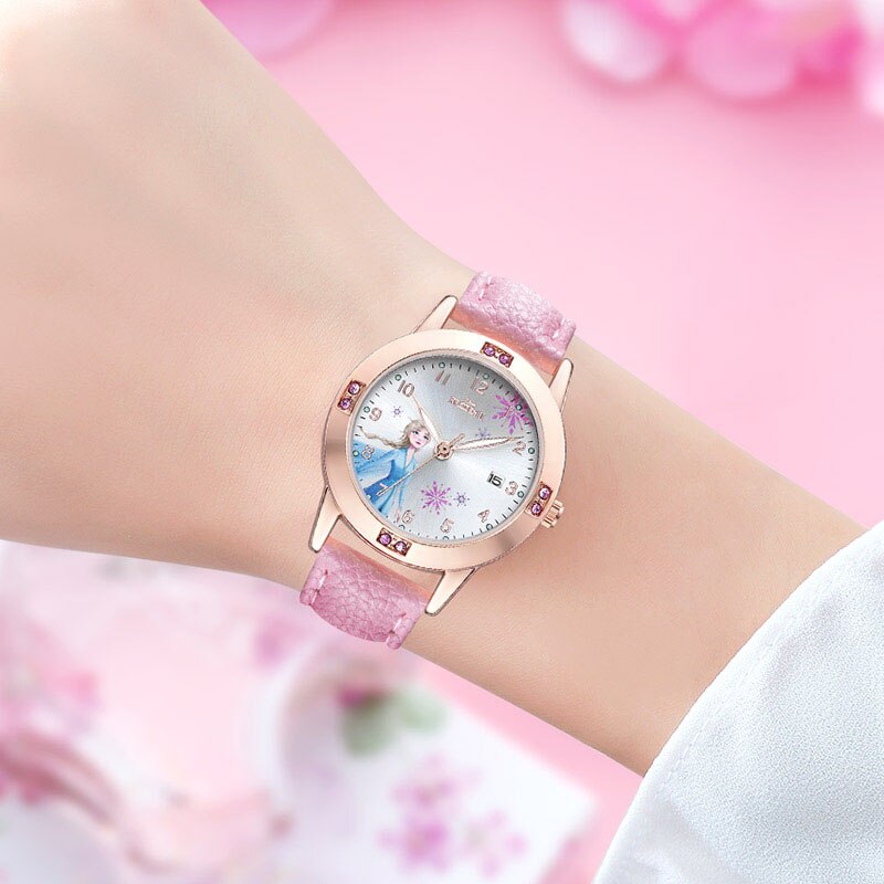 Frozen-Ⅱ-Elsa-Princess-Calendar-Luxury-Bling-Crystal-Jewelry-Disney-Cuties-Girl-Watches-Child-Watch-Student-Kids-Clock-Soft-PU