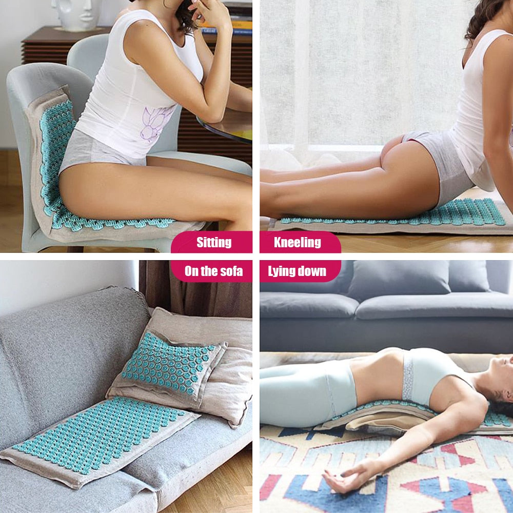Spike-Mat-Acupressure-Mat,-Massage-Mat-Acupuncture-Pillow-Set-Yoga-Mat-Needle-Relieve-Back,-Neck-and-Sciatic-Pain,-Relax-Muscles