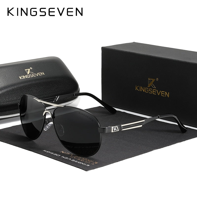 KINGSEVEN Stainless Steel Pilot Polarized Sunglasses