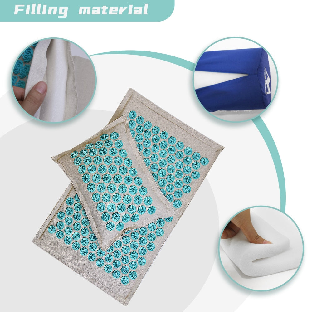 Spike-Mat-Acupressure-Mat,-Massage-Mat-Acupuncture-Pillow-Set-Yoga-Mat-Needle-Relieve-Back,-Neck-and-Sciatic-Pain,-Relax-Muscles