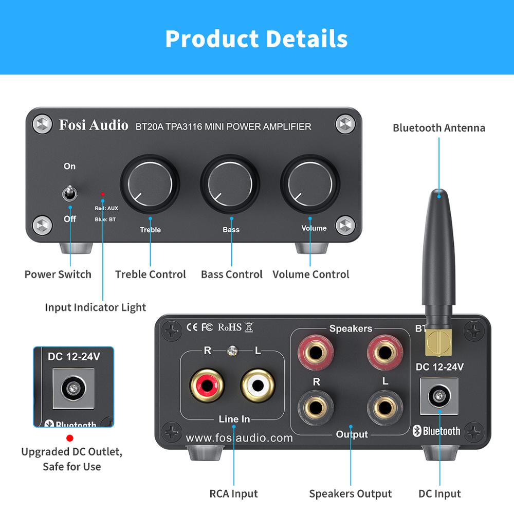 Fosi-Audio-BT20A-Bluetooth-TPA3116D2-Sound-Power-Amplifier-100W-Mini-HiFi-Stereo-Audio-Class-D-Amp-Bass-Treble-For-Speakers
