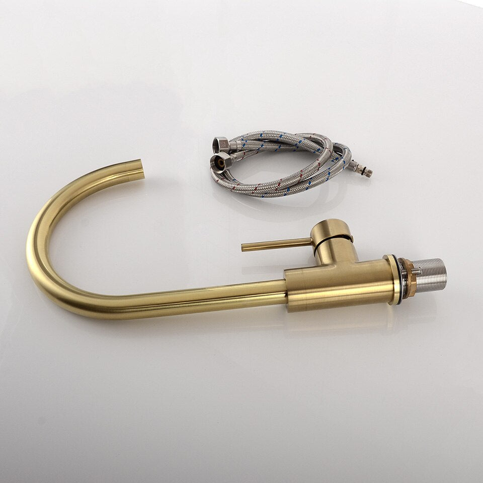 Kitchen-Water-Tap-Brushed-Gold-&-Black-Kitchen-Faucet-Single-Handle-Rotation-Classical-Sink-Water-Mixer