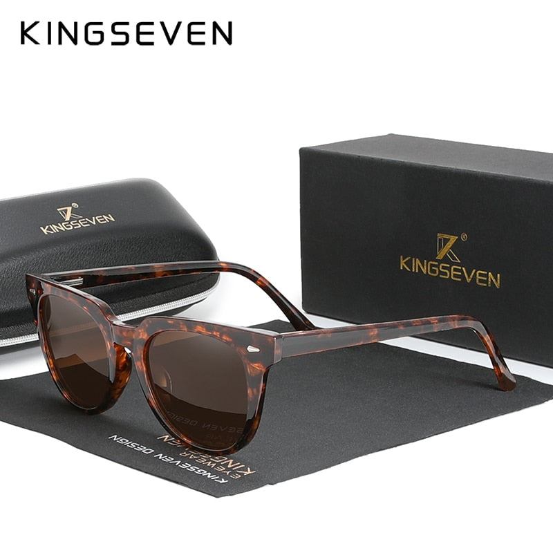 KINGSEVEN Sunglasses Polarized Square Zebra Wood Frame Flat Lens UV400