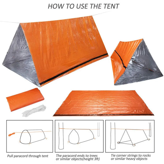 Shelter Survival Tent 2-4 Person Mylar Emergency Tube Tent Lightweight for Camping Hiking