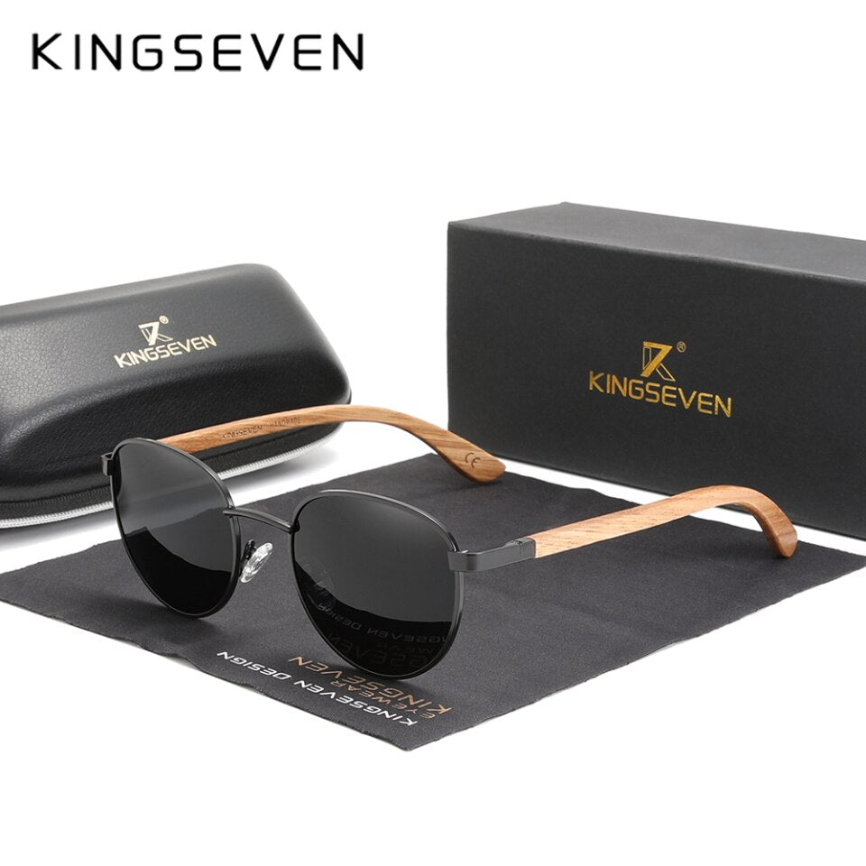KINGSEVEN Handmade Bore Sunglasses Wooden Polarized Mirror Oculos